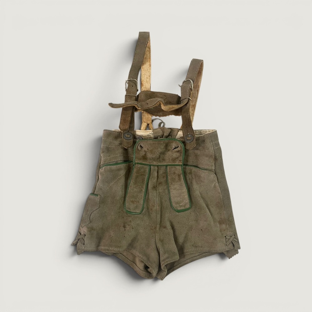 Vintage 1960s Lederhosen Boys 24 Waist Suede Leather Suspenders Oktoberfest